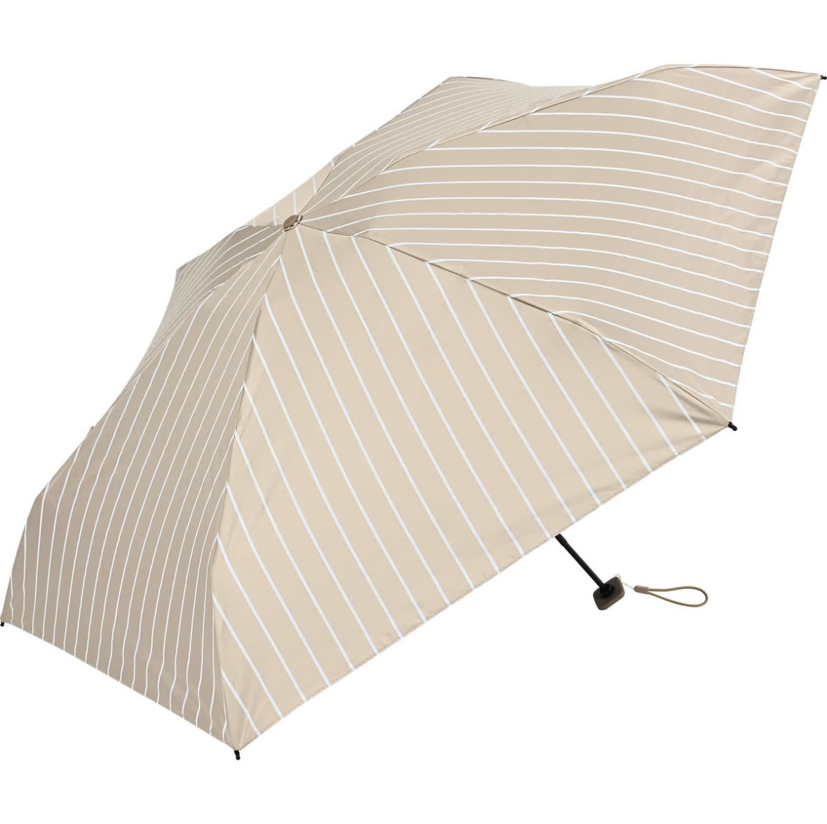 日傘 ストライプ 《ALL IN UMBRELLA》 ポーチ付き 晴雨兼用 折りたたみ傘　ベージュ ストライプ