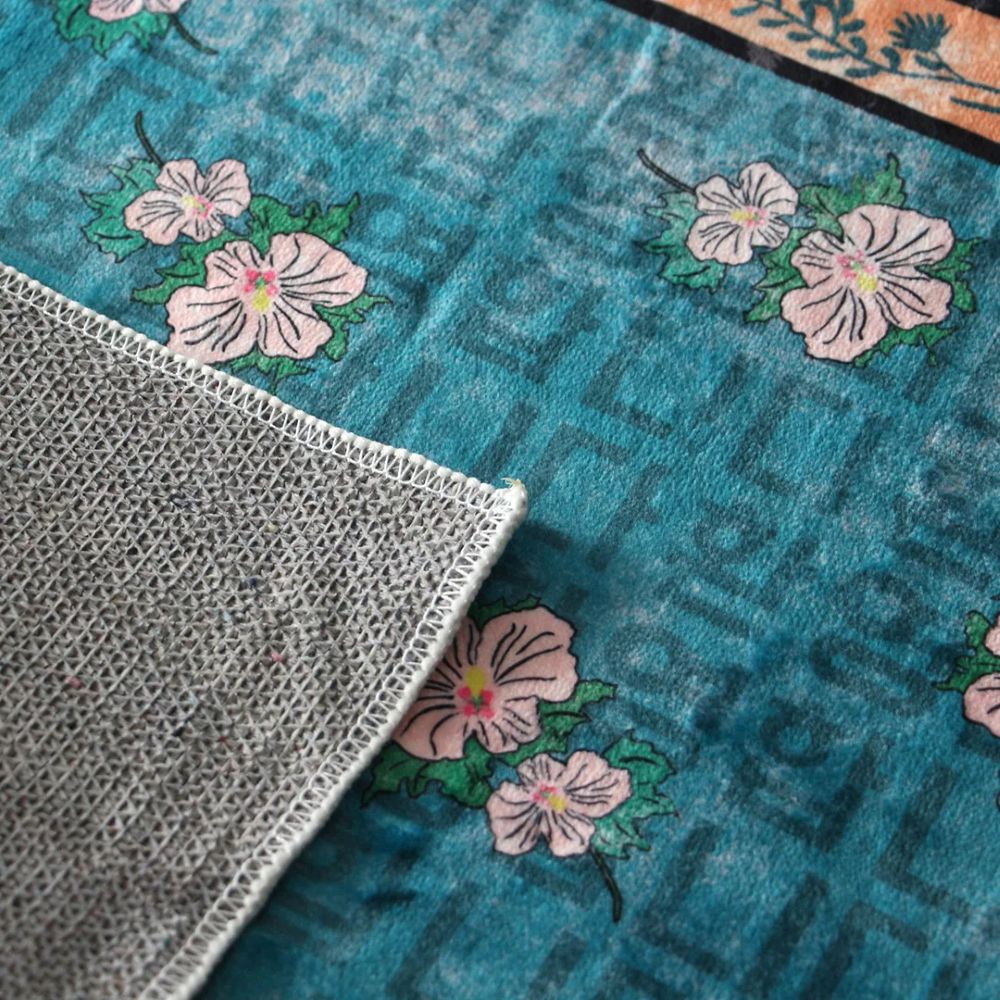 Washable Rug "Hibiscus Syriacus / Green"