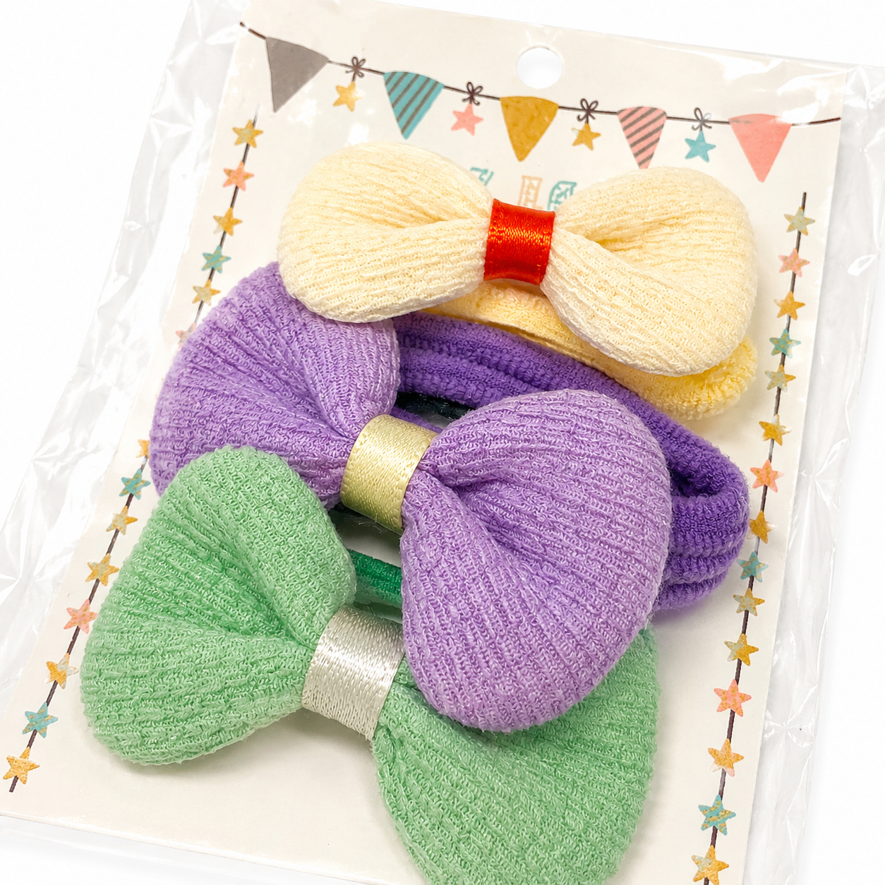 キッズ　ヘアゴム3個セットリボンB　パステルカラー