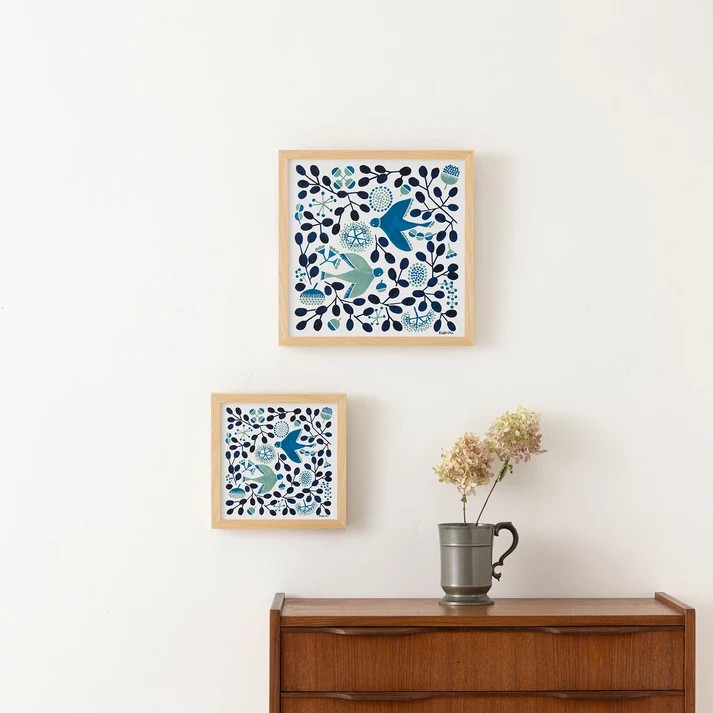 アートポスター　BIRD GARDEN（バードガーデン）blue　30　Designed by Rieko Oka
